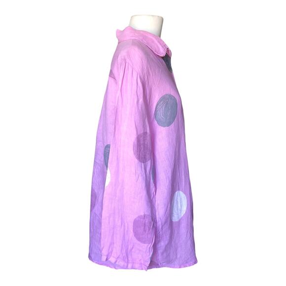 Marisima Shirt Dress Pink Polka Dot Long Sleeve Linen Blouse Women's One Size - Picture 6 of 10